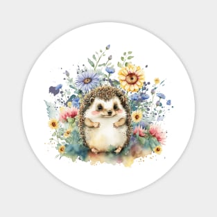 Watercolor Hedgehog in Flowers Magnet
